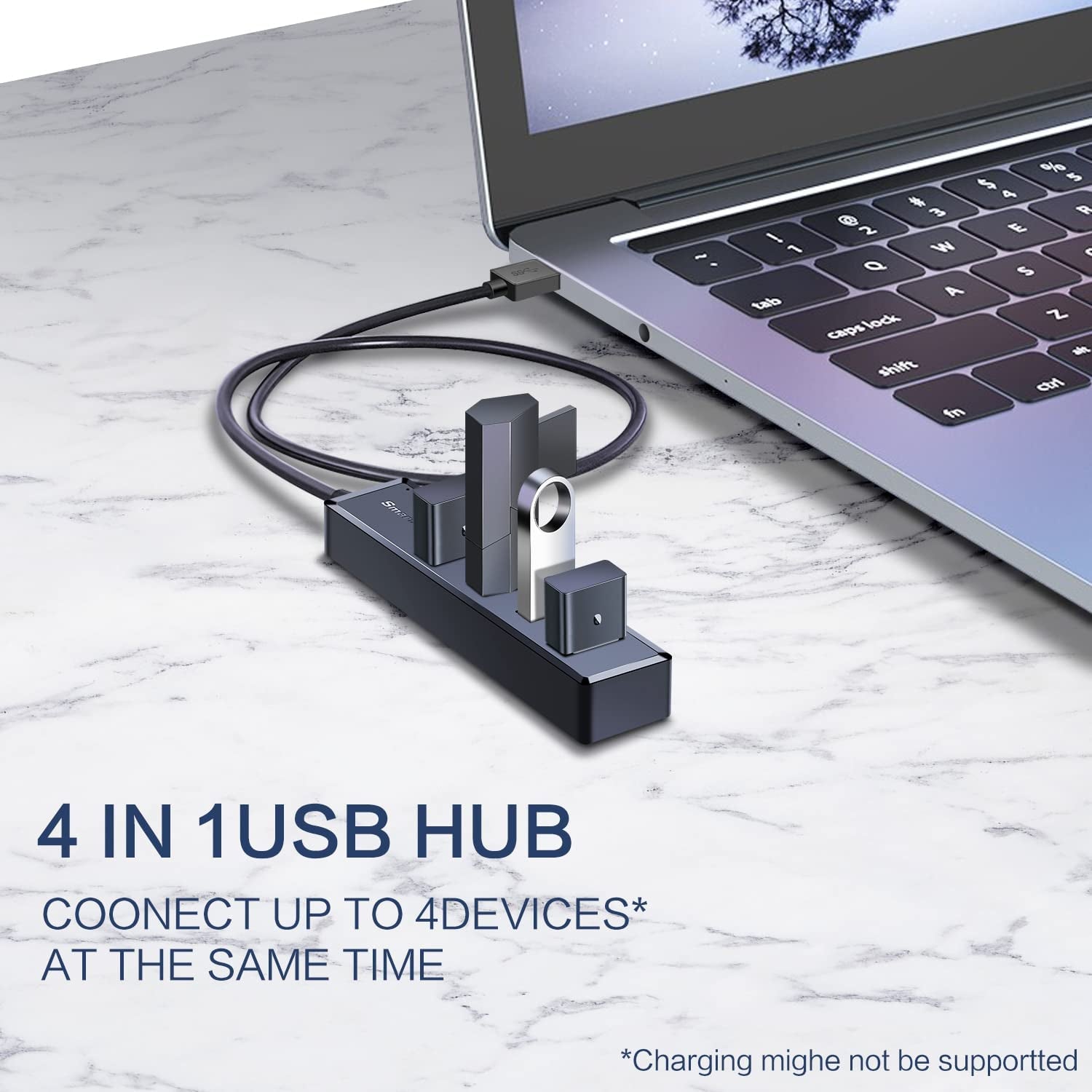 USB 3.0 Hub for Laptop with 2Ft Long Cable, Multi Port Expander, Fast Data Transfer USB Splitter Compatible with Windows PC, Mac, Printer, Mobile HDD